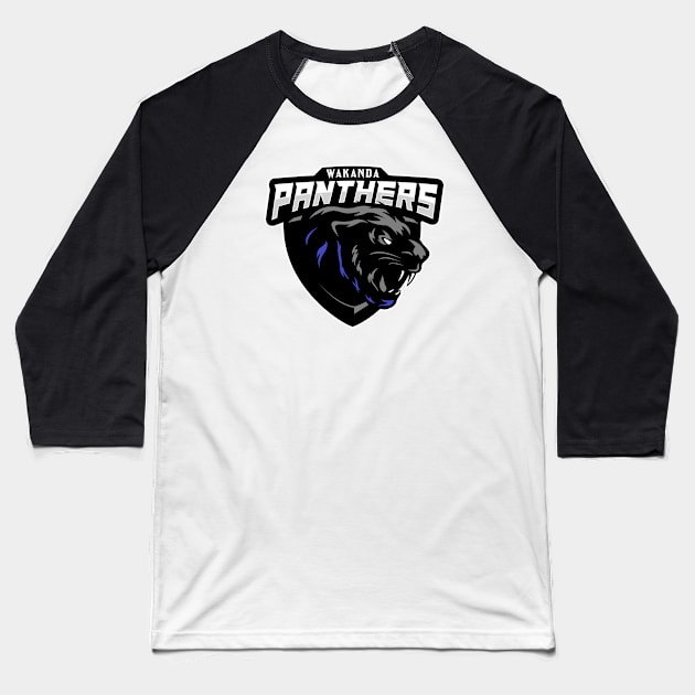 Wakanda Panthers (Alt Print) Baseball T-Shirt by Nerdology